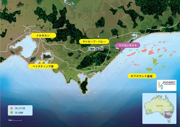 VIC州ギブズランド盆地とCarbonNet事業の位置図