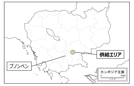 Sun-eee 供給エリア（プノンペンから 50km 東に位置する、プレイベン州、コンポンチャム州の一部）
