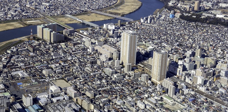 JR総武線・市川駅付近の空撮