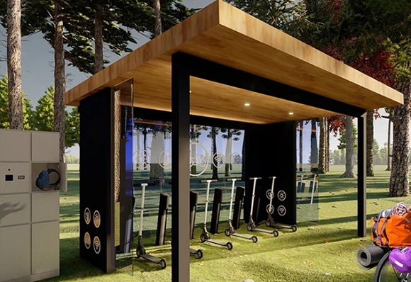 ワイヤレス給電のビー・アンド・プラス、電動キックボードと電動自転車で共用できる自動充電スタンドを提供