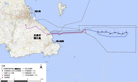長崎県五島市沖・洋上風力発電事業の位置図