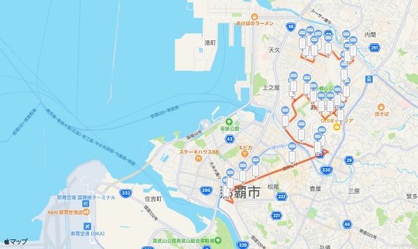 沖縄の電気バスの路線図