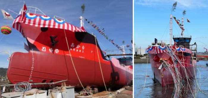 旭タンカー、次世代内航電気推進タンカー船「あかり」の進水式を実施