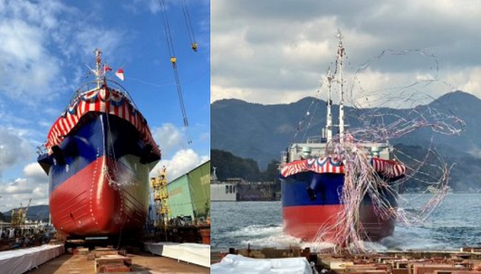 旭タンカー、ハイブリッド電気推進貨物船の進水式を実施