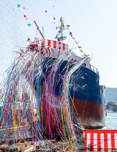 三菱造船、液化CO2船舶輸送の実証試験船の進水式を下関で実施